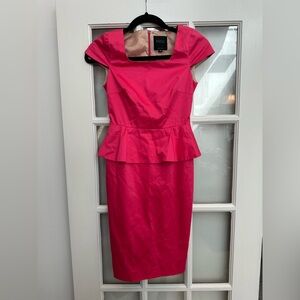 Barneys New York Made in Italy Pink Cap Sleeves Peplum Midi Dress Size 36 US 4